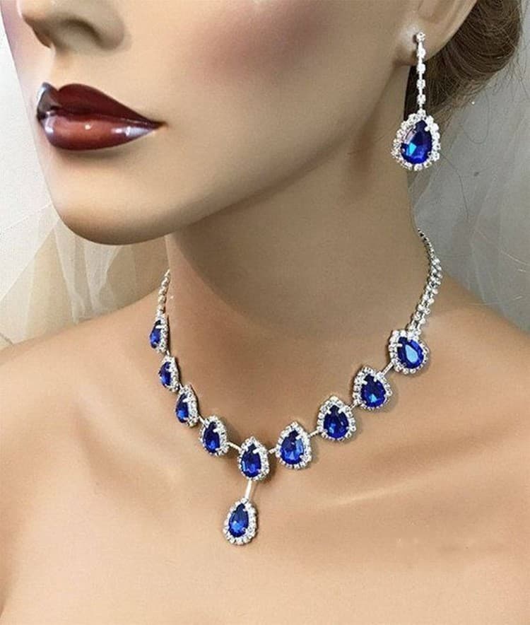 Colar de zircônia azul para mulheres