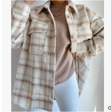 Camisa Xadrez Feminina Folgada Com Jaqueta De Lã 4