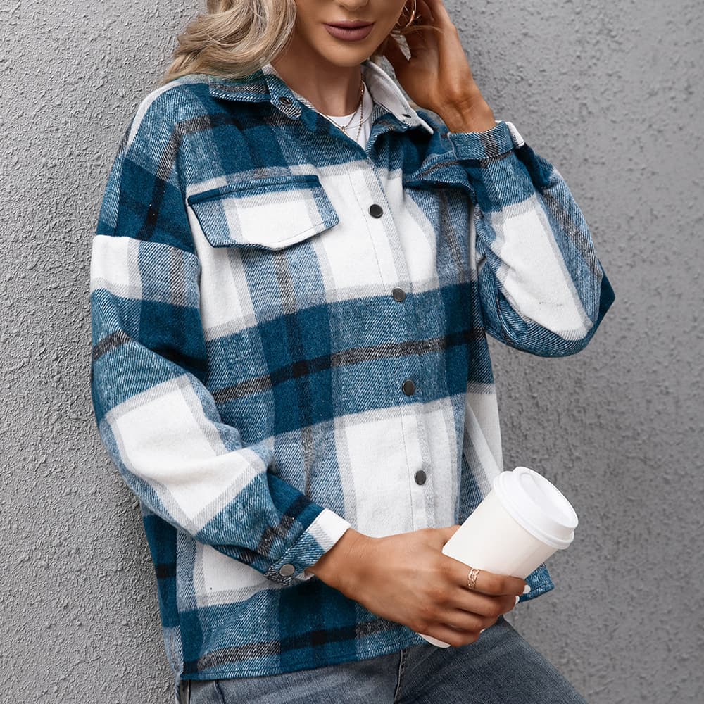 Blusa xadrez de manga comprida em cashmere grosso 5