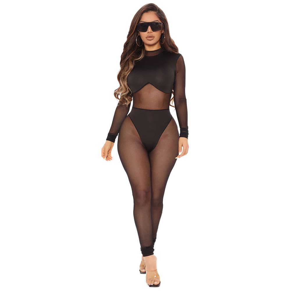 Macacão Feminino Malha Costura Transparente 3