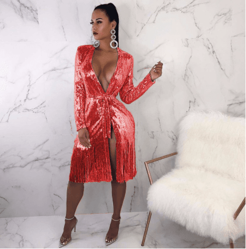 Vestido Longo Sexy Com Decote Em V Profundo 5