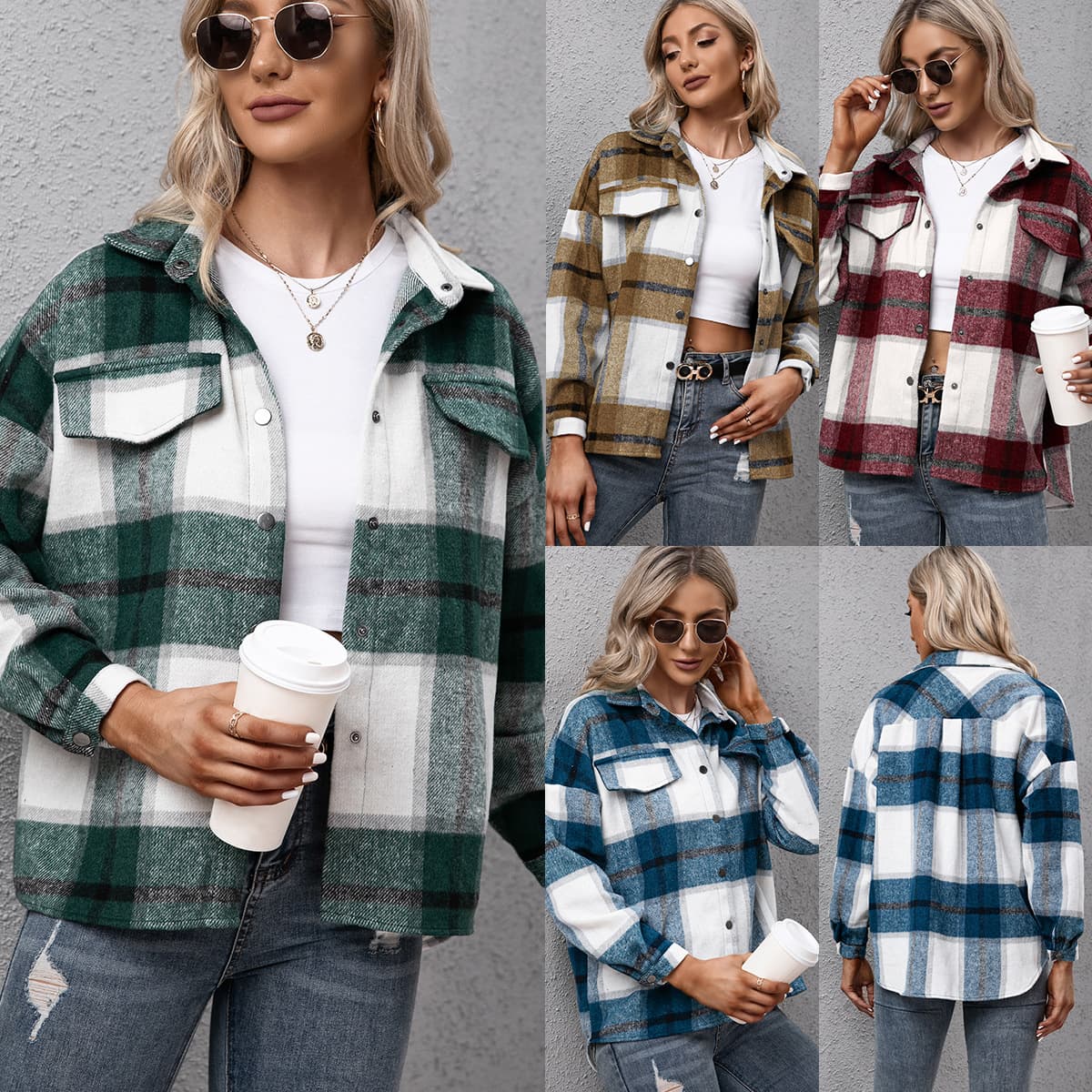 Blusa xadrez de manga comprida em cashmere grosso 7
