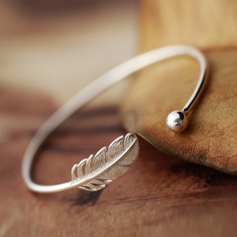 S925 Sterling Silver Leaf Pulseira