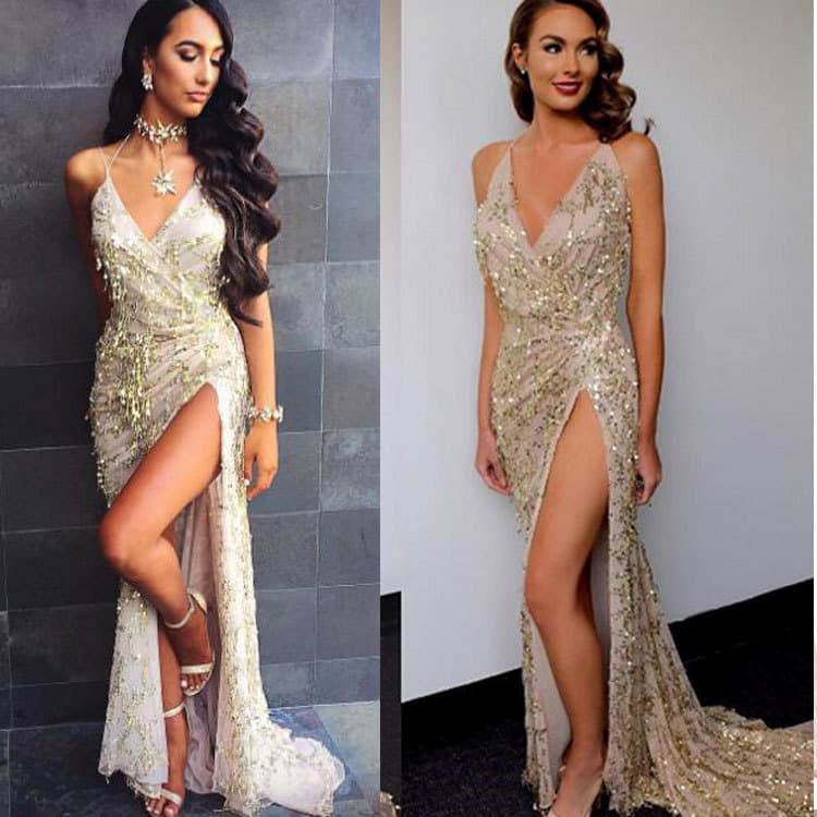 V-Neck Sexy Halter AlçA Sequin Vestido