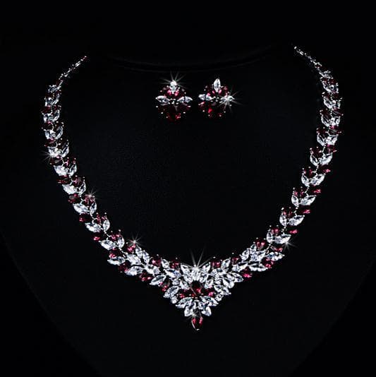 Zircon Flower Stud Colar Conjunto