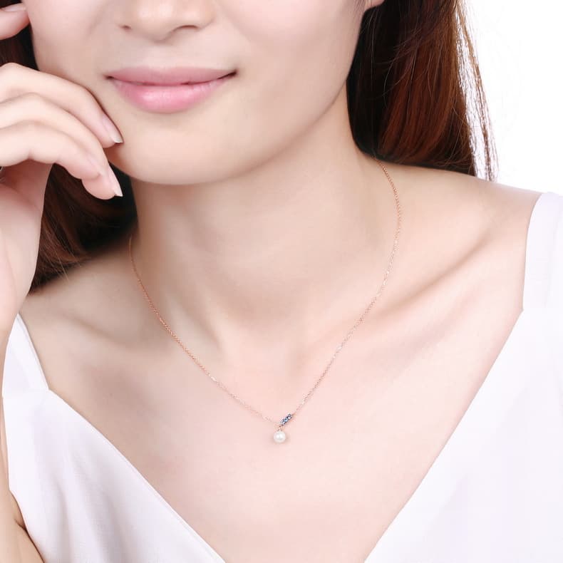 14k Rose Gold Colar Pingente com Pérola Coreana