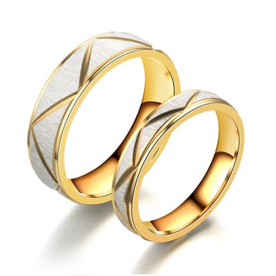Titanium Steel Couple Anel 24k Gold Stainless Steel Anel