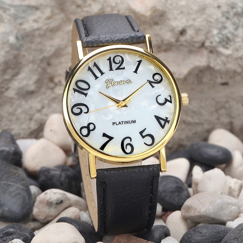 Relógio de pulso com pulseira de mármore, modelo Geneva, com mostrador em formato de concha, estilo casual. 4