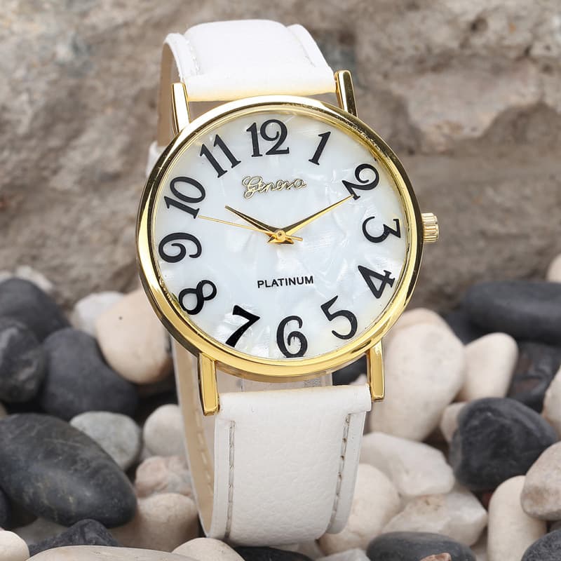 Relógio de pulso com pulseira de mármore, modelo Geneva, com mostrador em formato de concha, estilo casual. 7