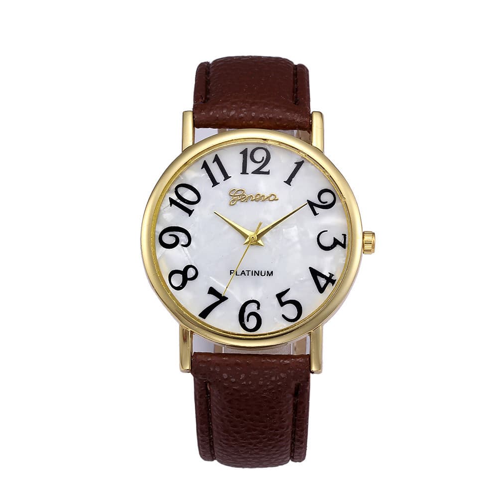 Relógio de pulso com pulseira de mármore, modelo Geneva, com mostrador em formato de concha, estilo casual.