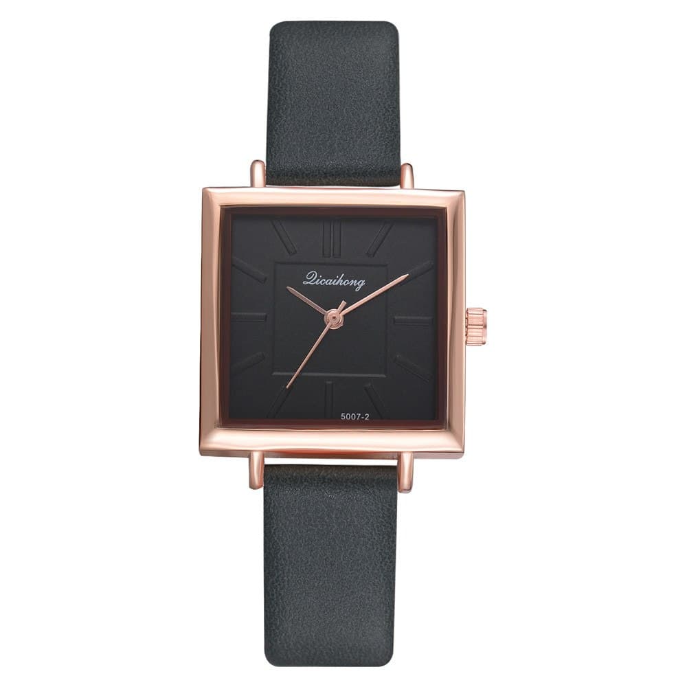 Relógio de pulso feminino quadrado com pulseira de couro e cristais, relógio de quartzo para mulheres elegantes. 8