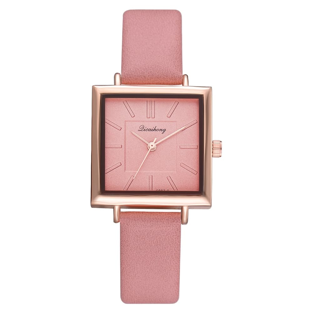 Relógio de pulso feminino quadrado com pulseira de couro e cristais, relógio de quartzo para mulheres elegantes. 3