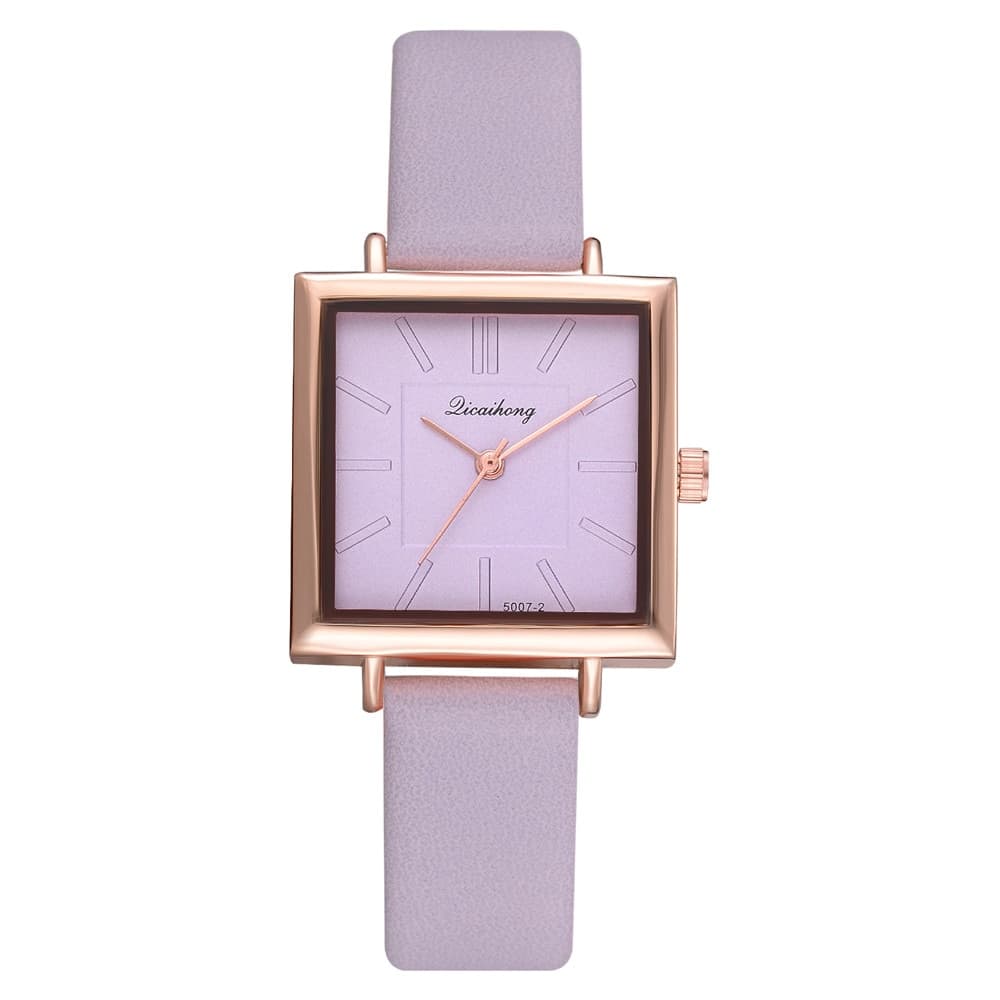 Relógio de pulso feminino quadrado com pulseira de couro e cristais, relógio de quartzo para mulheres elegantes. 4