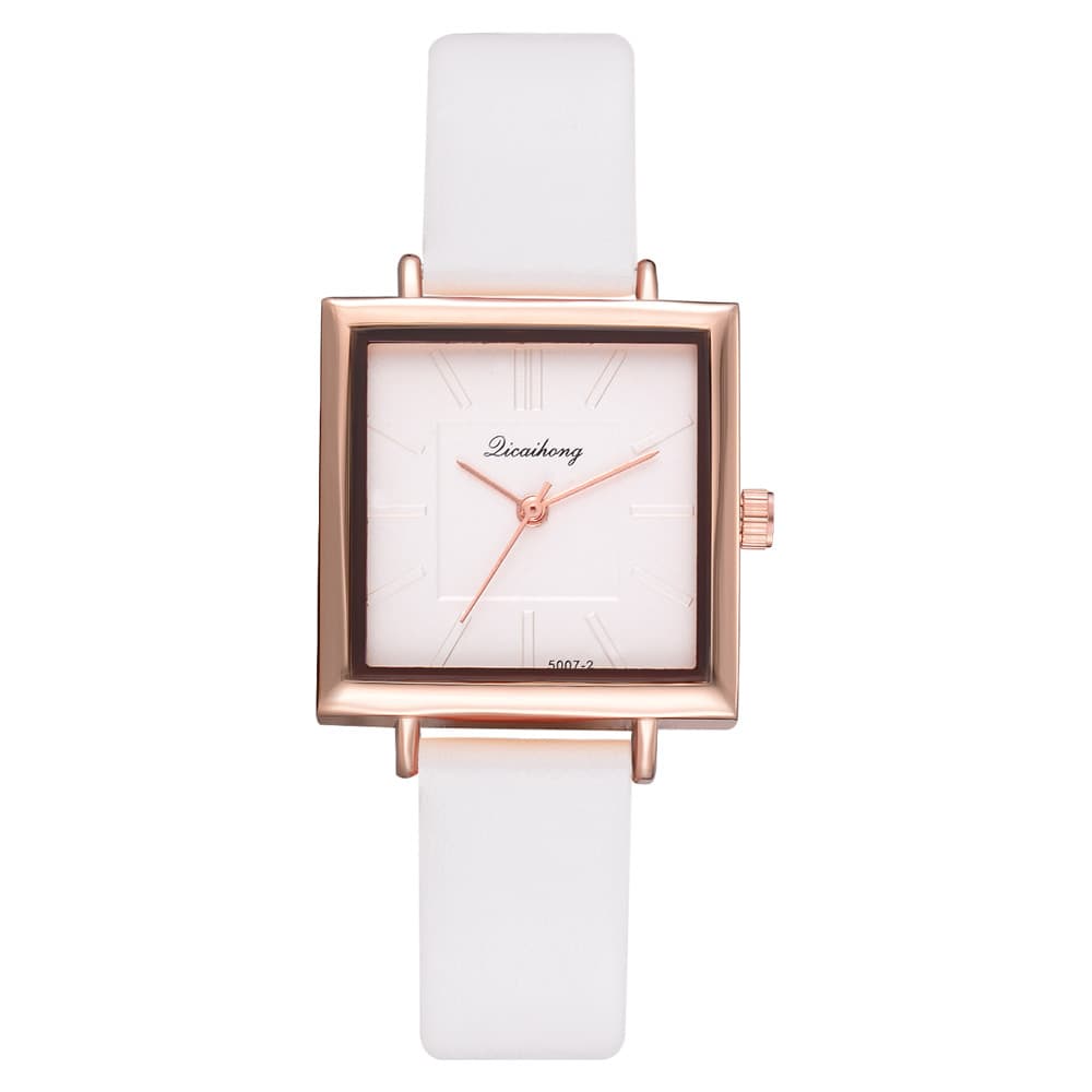 Relógio de pulso feminino quadrado com pulseira de couro e cristais, relógio de quartzo para mulheres elegantes. 6
