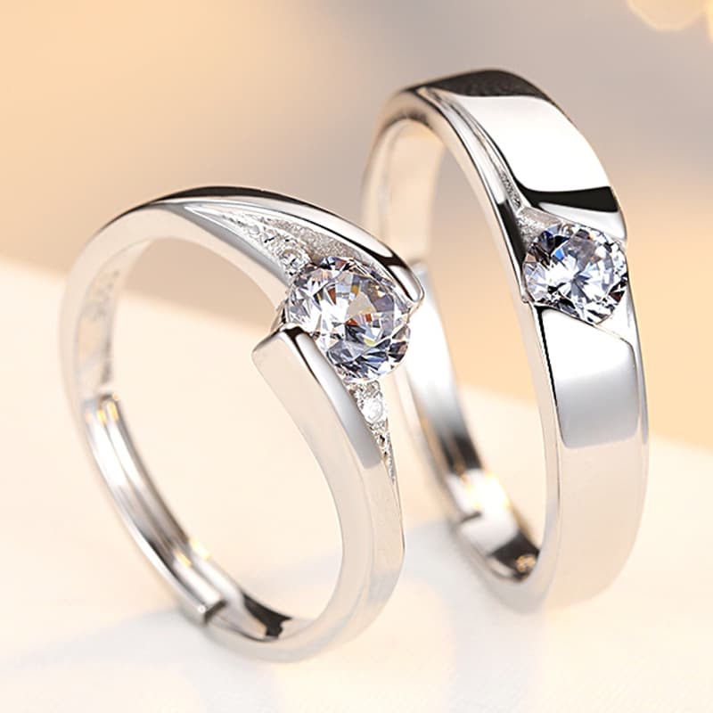Simulation Diamond Anel Couple Rings A Pair Of Live 925 Silv