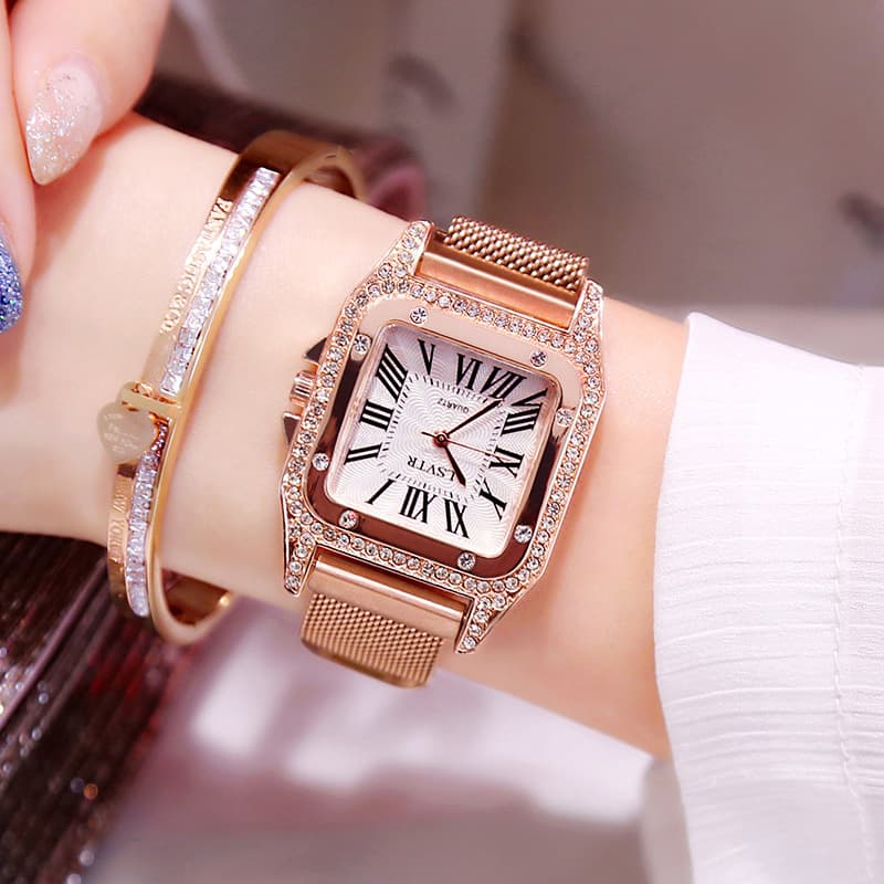 Relógio feminino quadrado com strass 6