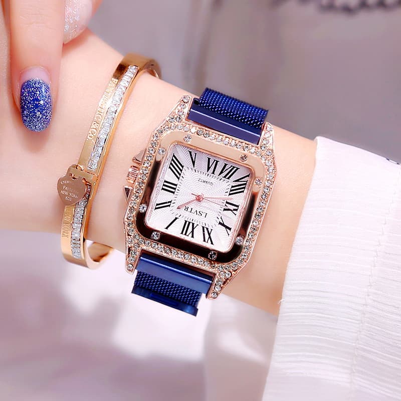 Relógio feminino quadrado com strass 8