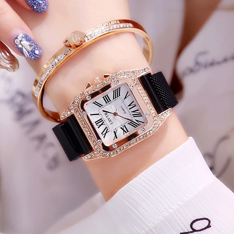 Relógio feminino quadrado com strass 5