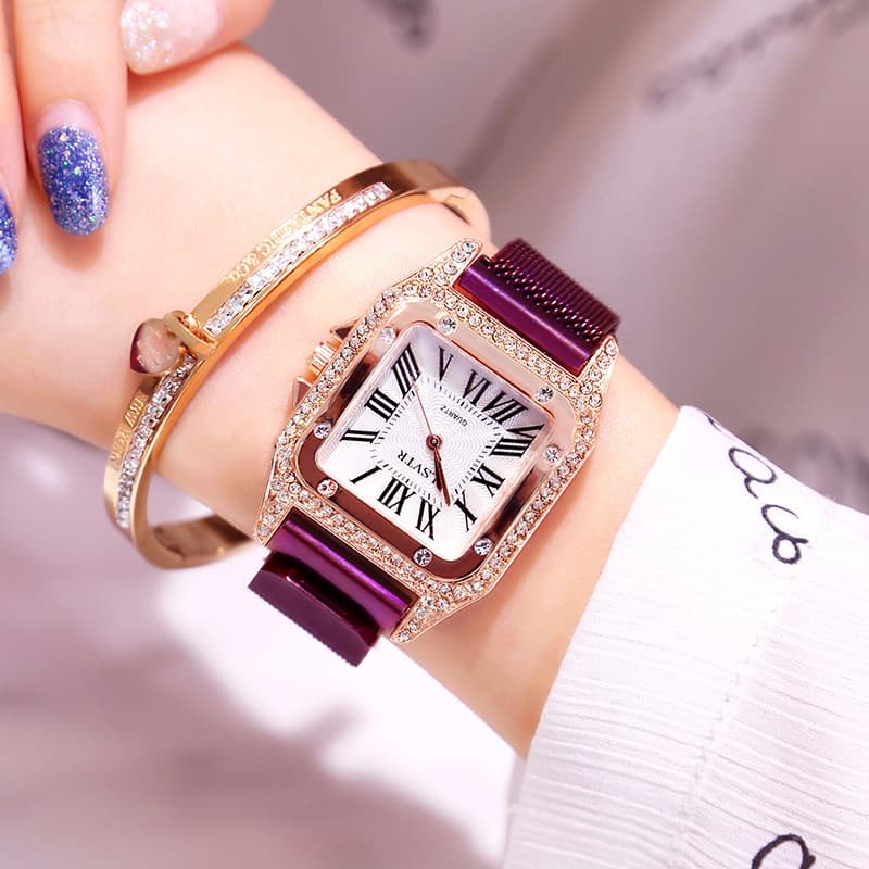 Relógio feminino quadrado com strass 4