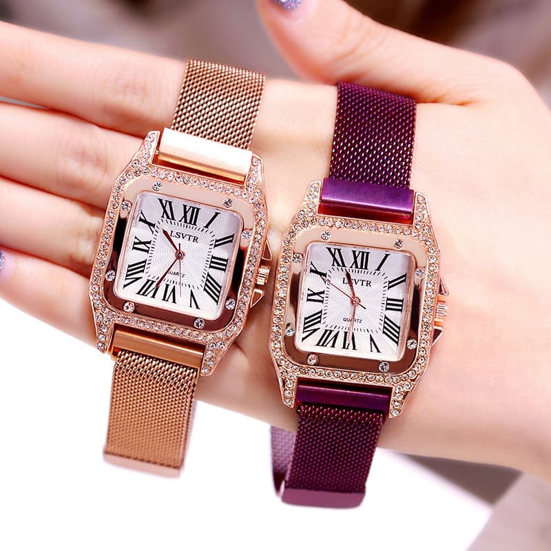Relógio feminino quadrado com strass 9