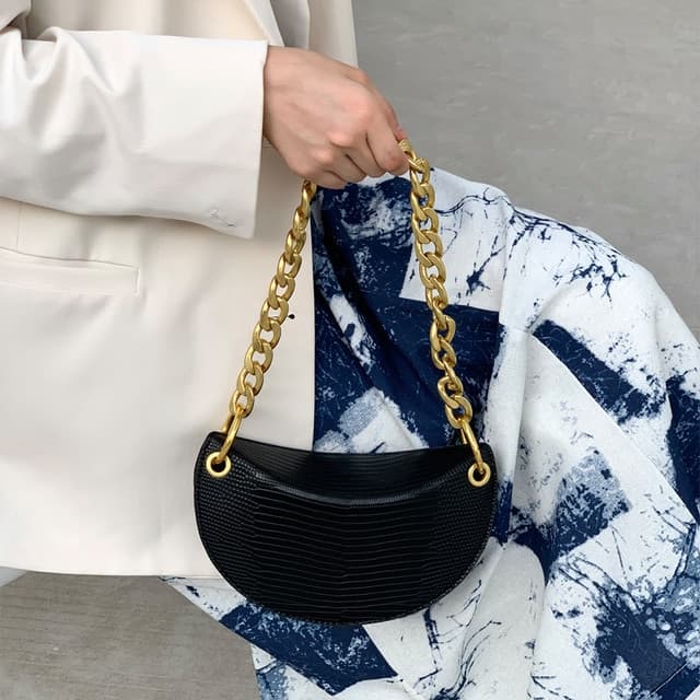 Bolsa feminina de ombro única, estilo meia-lua, que combina com tudo.