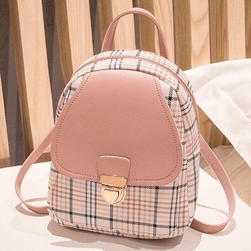 Ladies Check Lock Small Backpack One Shoulder Diagonal Bolsa Coin Bolsa