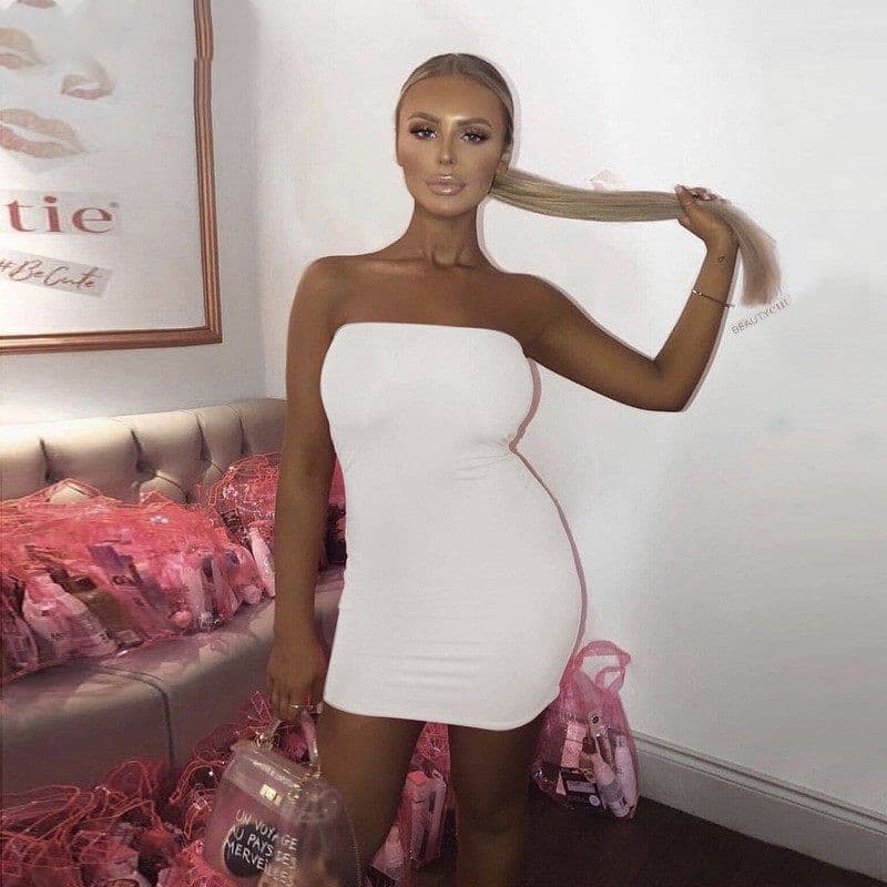 Vestido curto feminino sexy com costas abertas e sem alças para festa 7