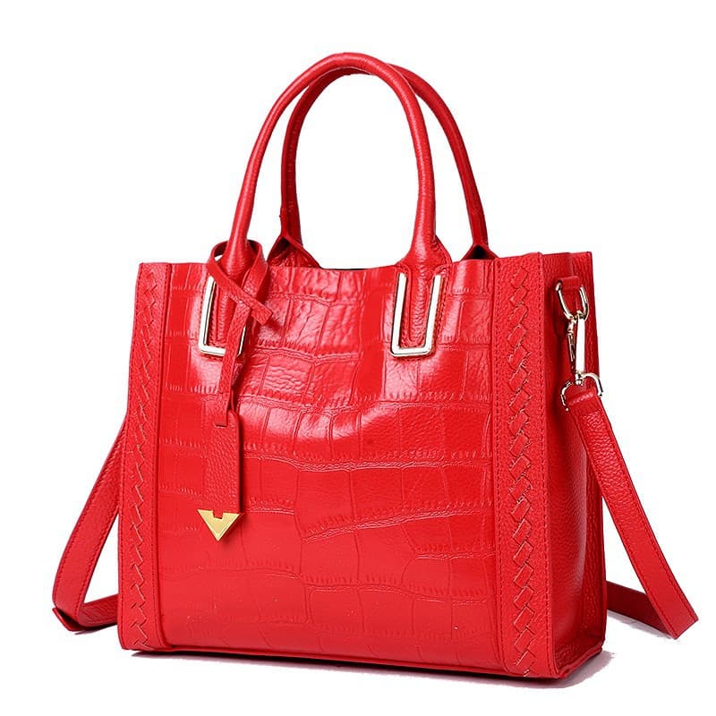 Bolsa feminina de couro trançado com padrão