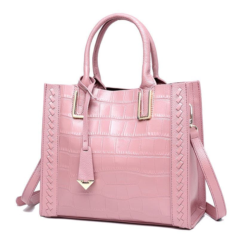 Bolsa feminina de couro trançado com padrão 6