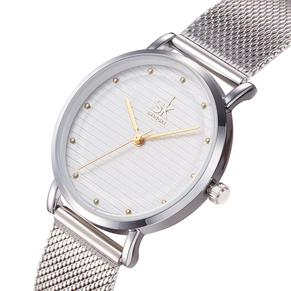 Relógio feminino de quartzo simples, à prova d'água, com pulseira de aço eMsh.