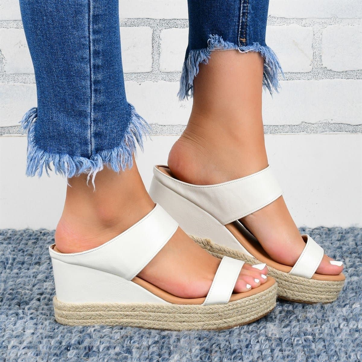 Wedge Heel Slippers Casual Sandals Hemp High Wedge Heel Sapatos