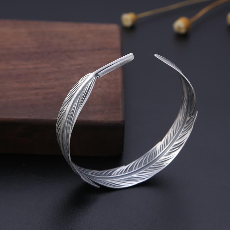 Pulseira Simples Com Penas, Pulseira Aberta Feminina 4