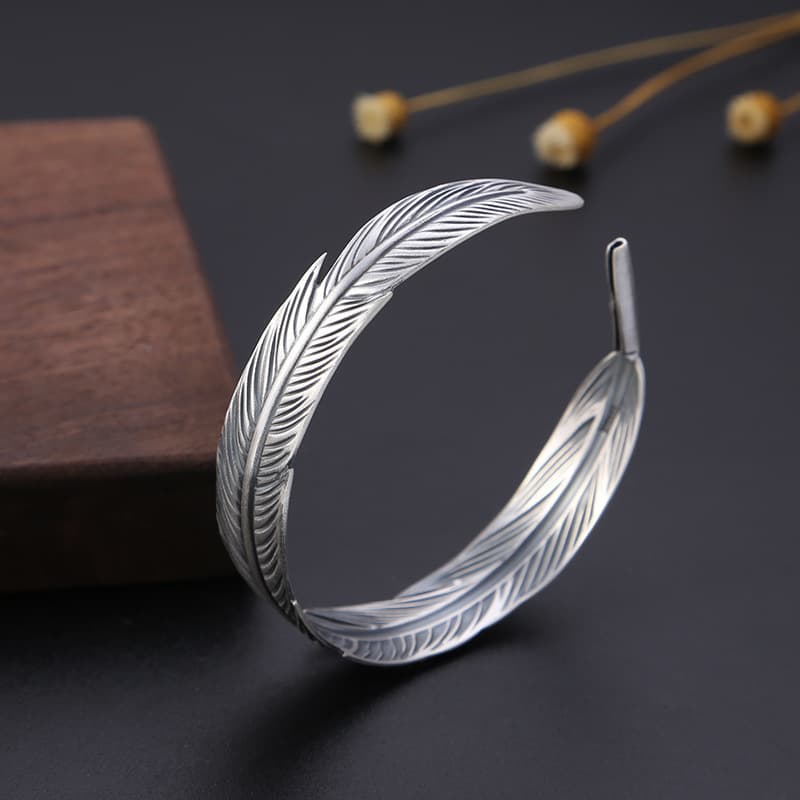 Pulseira Simples Com Penas, Pulseira Aberta Feminina 3