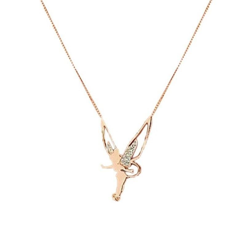 Colar Com Pingente De Asas De Anjo Cravejado De Diamantes - Joia Da Moda