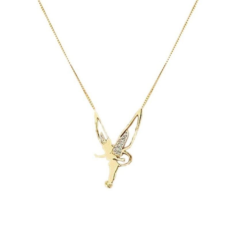 Colar Com Pingente De Asas De Anjo Cravejado De Diamantes - Joia Da Moda