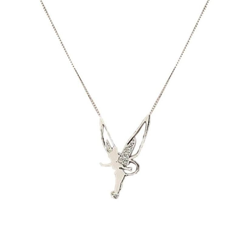 Colar Com Pingente De Asas De Anjo Cravejado De Diamantes - Joia Da Moda