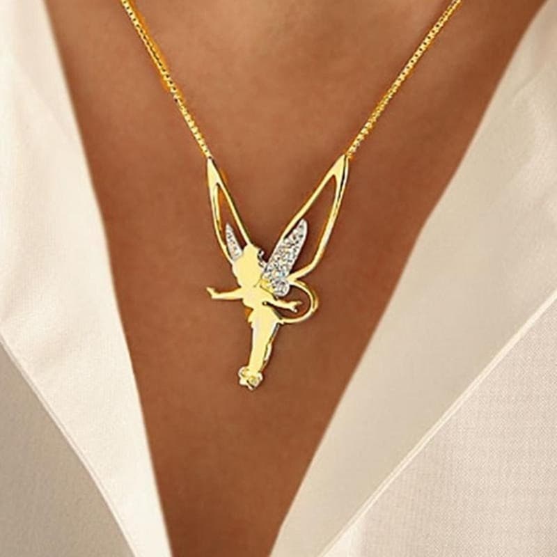 Colar Com Pingente De Asas De Anjo Cravejado De Diamantes - Joia Da Moda
