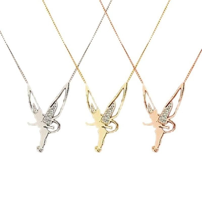 Colar Com Pingente De Asas De Anjo Cravejado De Diamantes - Joia Da Moda