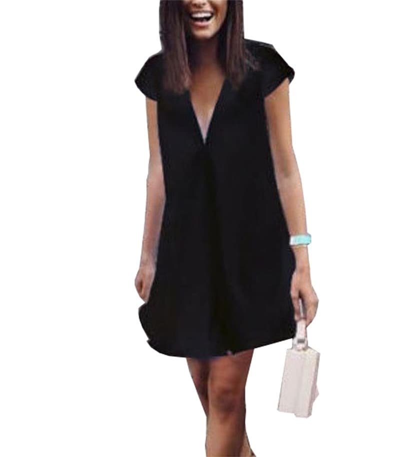 Vestido camiseta casual de verão feminino com decote em V para festas 2