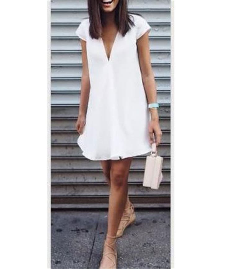 Vestido camiseta casual de verão feminino com decote em V para festas 5