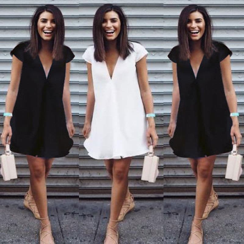 Vestido camiseta casual de verão feminino com decote em V para festas 3