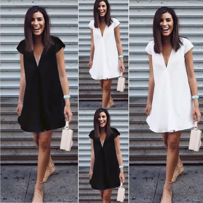 Vestido camiseta casual de verão feminino com decote em V para festas 4