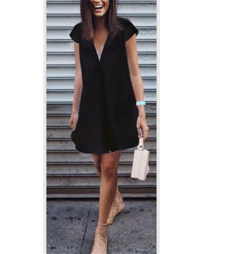 Vestido camiseta casual de verão feminino com decote em V para festas 6