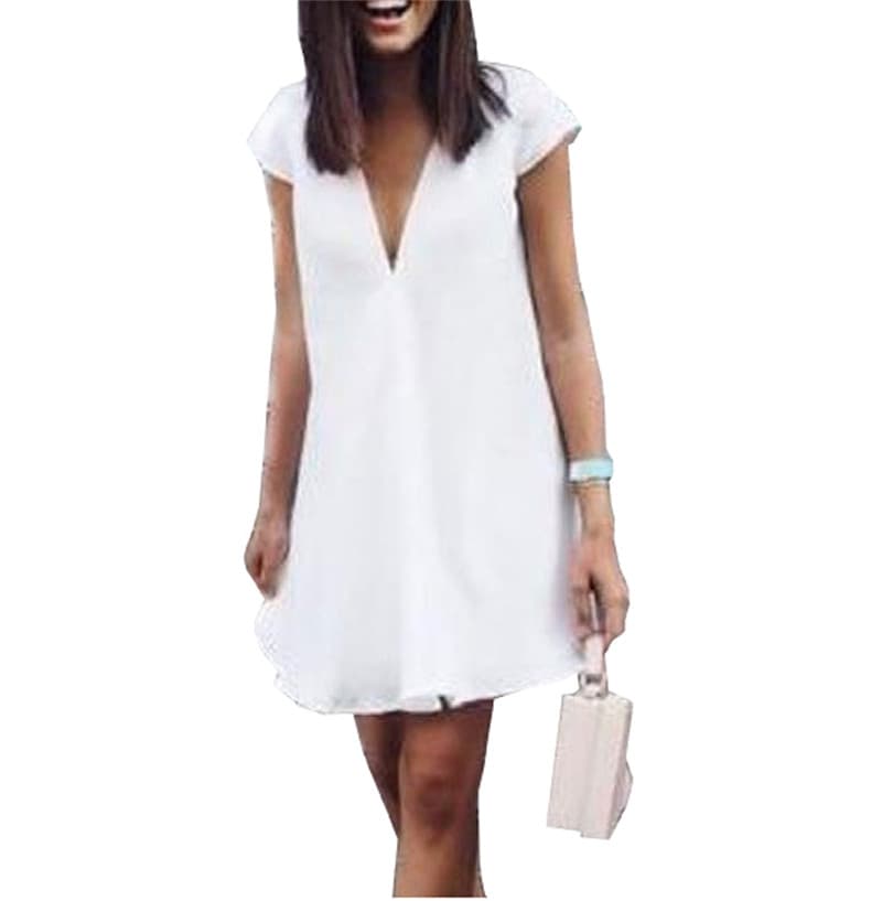 Vestido camiseta casual de verão feminino com decote em V para festas