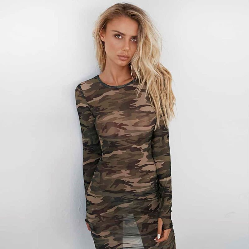 Vestido Justo E Transparente De Camuflagem Em Tela, Modelo B