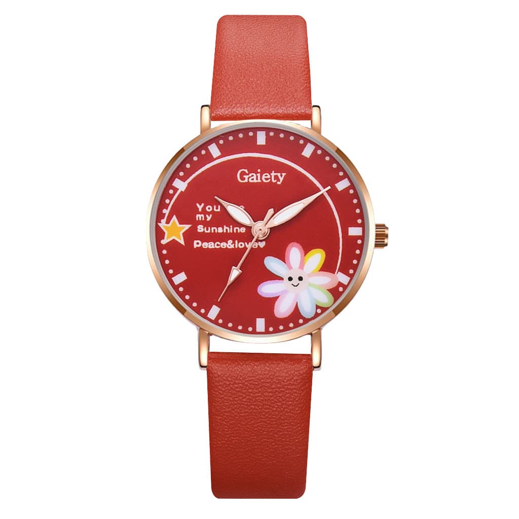 Relógio de pulso feminino simples com desenho animado e pulseira de margaridas pequenas. 5