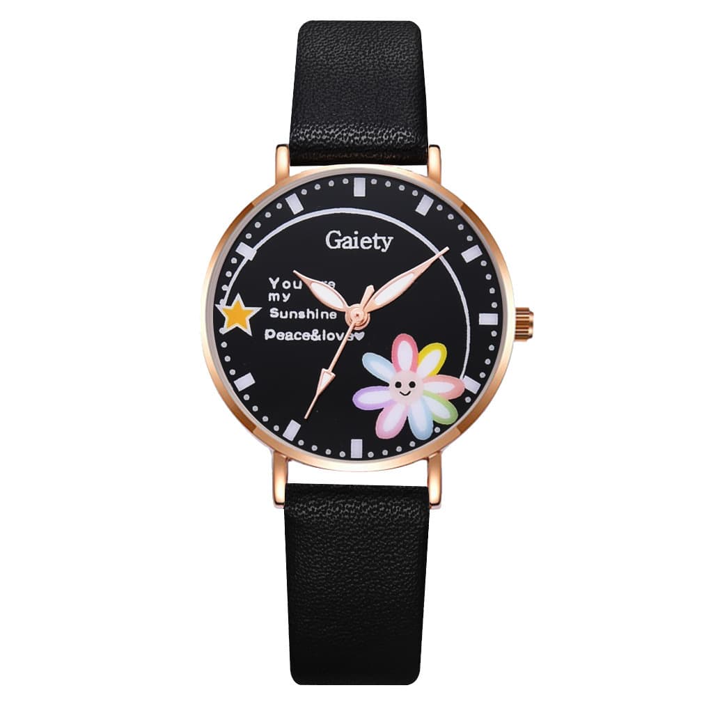 Relógio de pulso feminino simples com desenho animado e pulseira de margaridas pequenas. 4