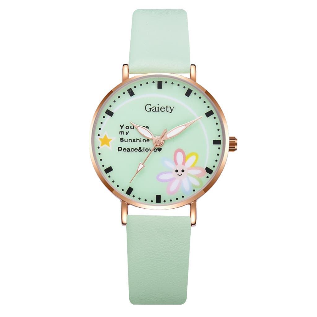 Relógio de pulso feminino simples com desenho animado e pulseira de margaridas pequenas. 2