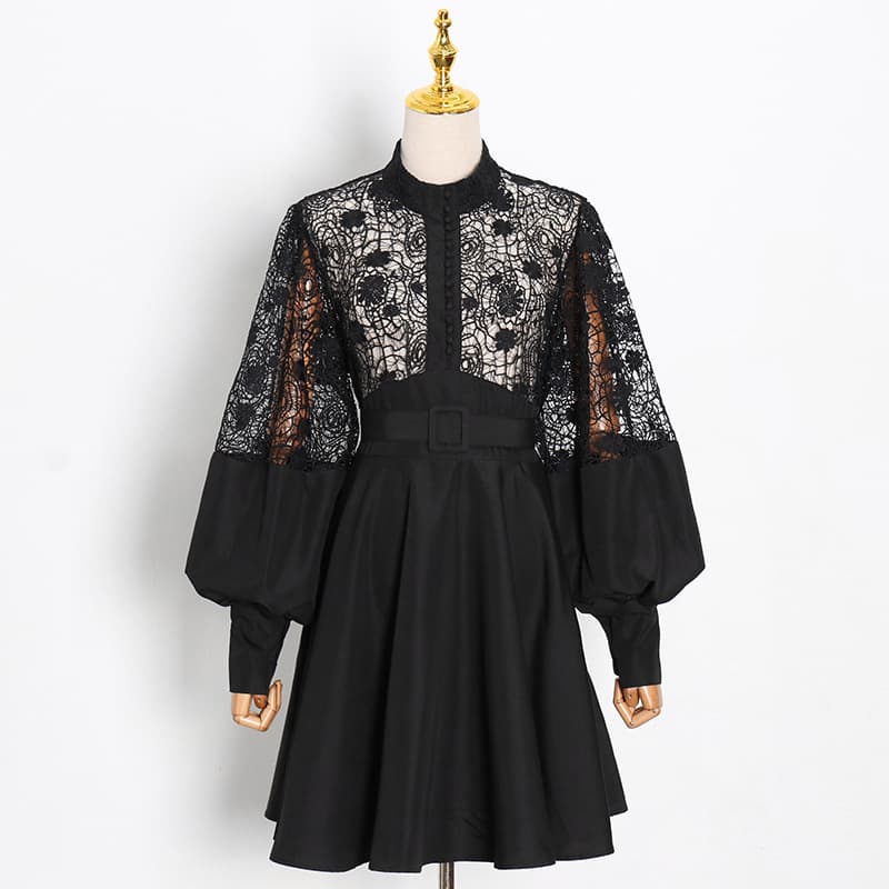 Vestido Curto Sexy Com Gola Alta, Mangas Bufantes E Transpar 8