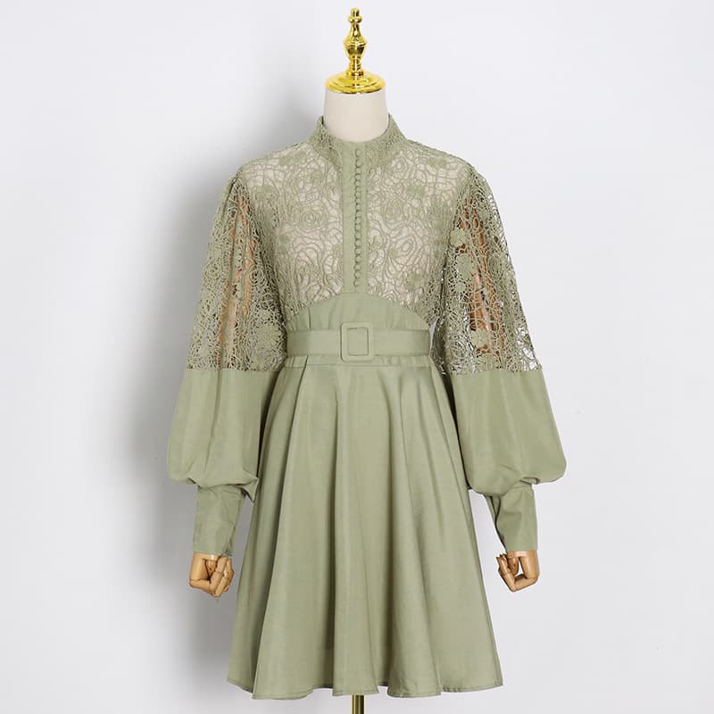 Vestido Curto Sexy Com Gola Alta, Mangas Bufantes E Transpar 5